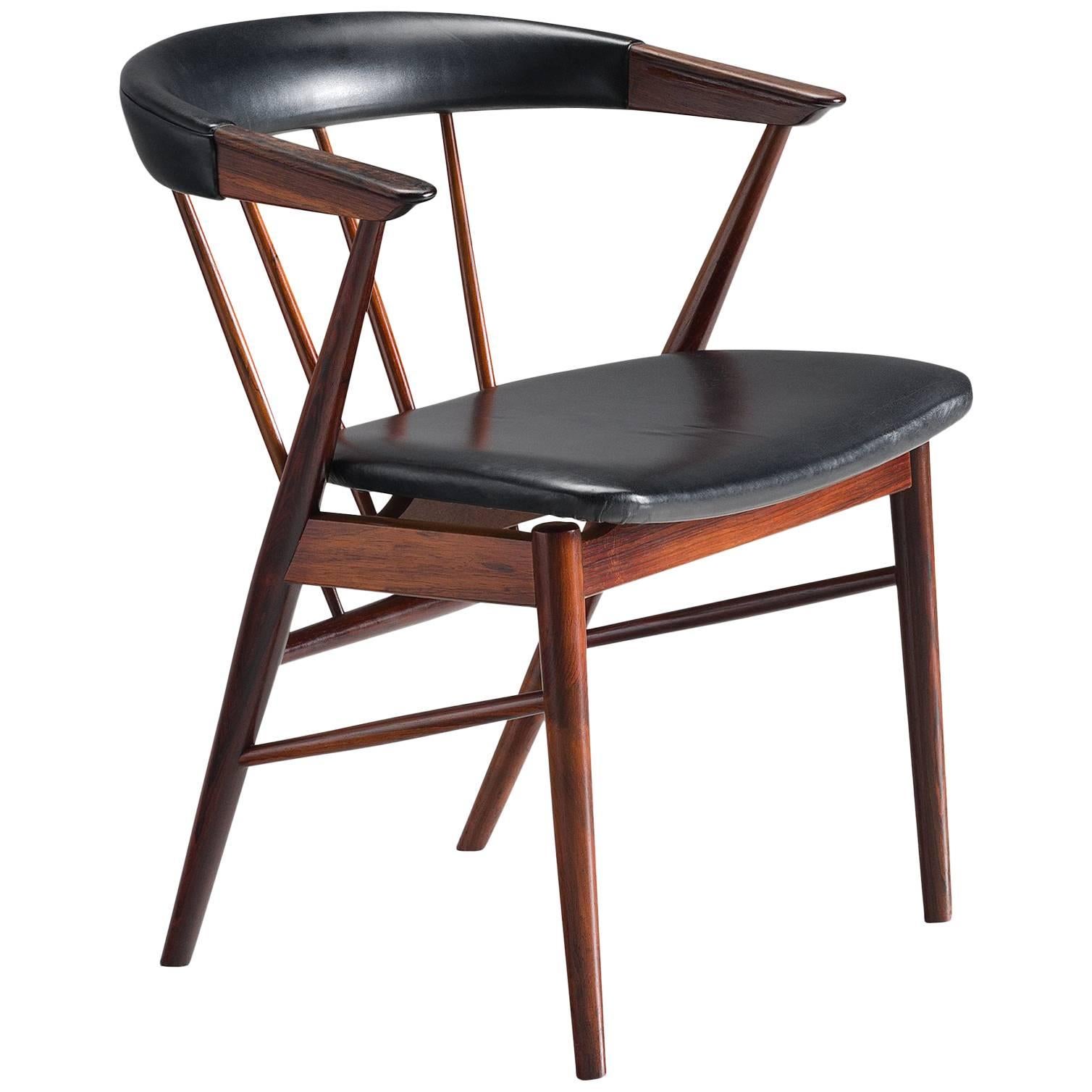 Helge Sibast Roundback Chair in Rosewood and Leather