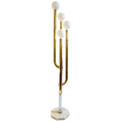 Floor "Cactus" Lamp in Brass, Chrome and Travertine, Italy, 1970s