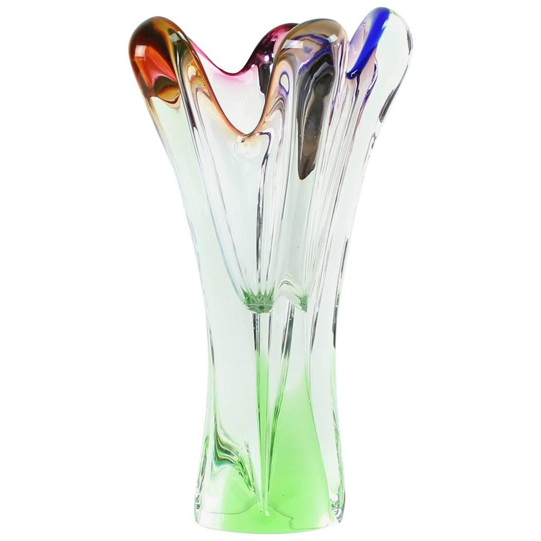 Art Glass Vase in Multicolor by Josef Hospodka for Glass Factory Chribska For Sale