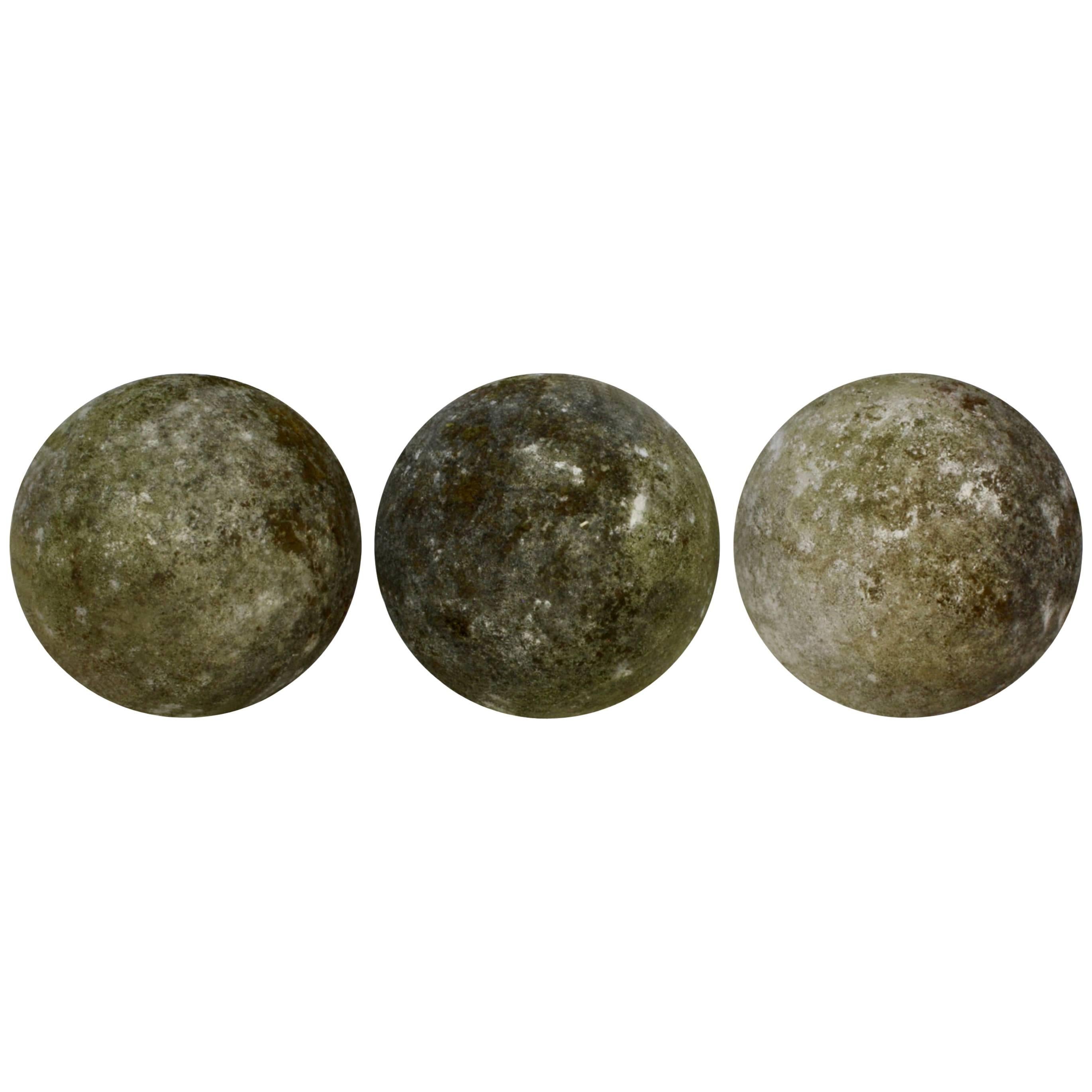 Set of Three Carved Stone Ball Garden Spheres