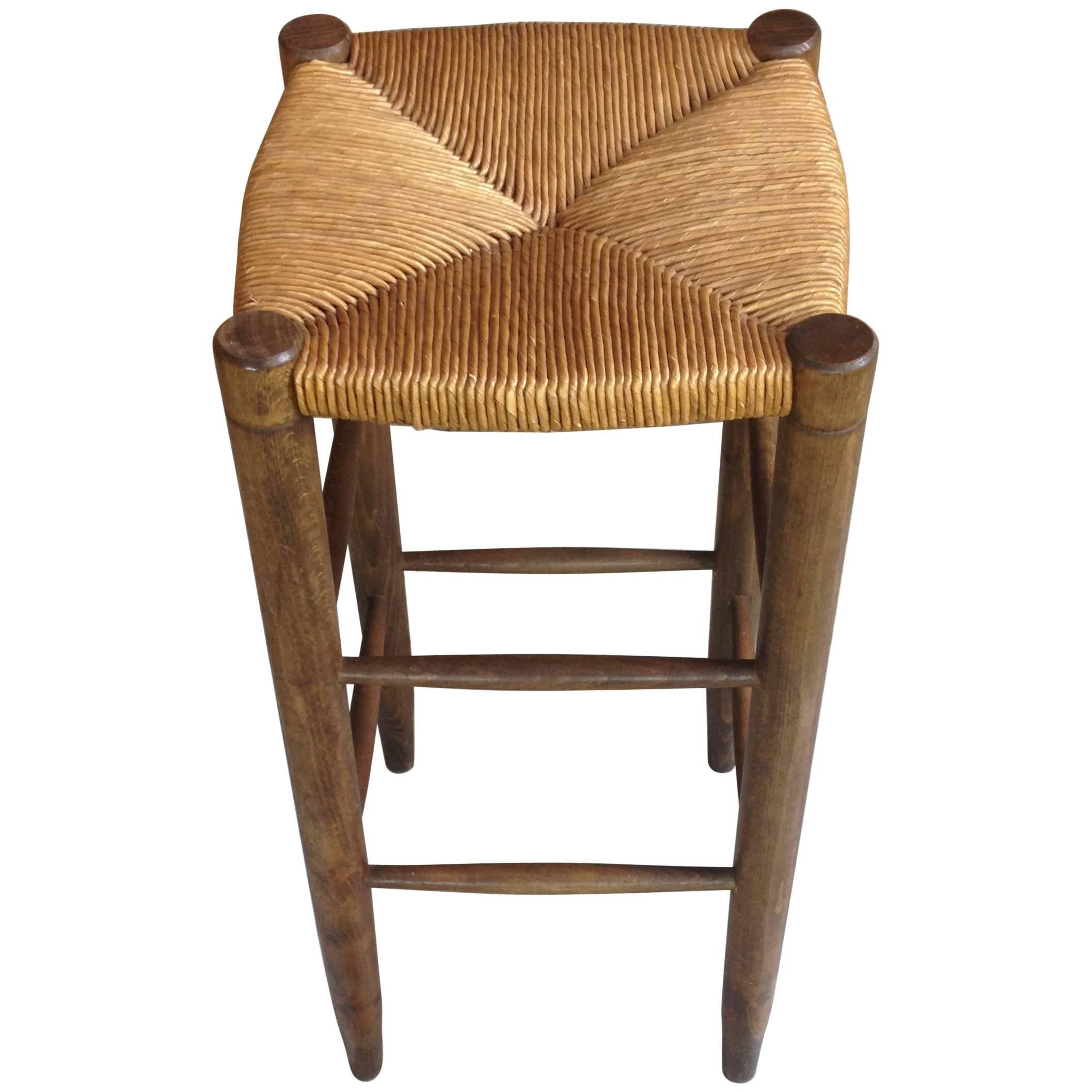 French Design of the 1950s Wooden High Stool