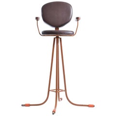 Retro Tall Child Chair in Metal and Faux Leather, Czechoslovakia, circa 1960