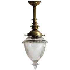 Stunning Art Nouveau Pendant Brass and Crystal Lantern, circa 1910s