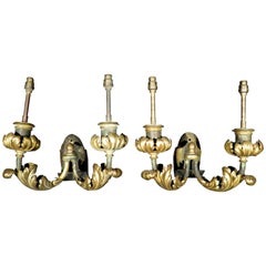 Pair of Early 20th Century Gilded Tole and Metal Wall Sconces, France circa 1920