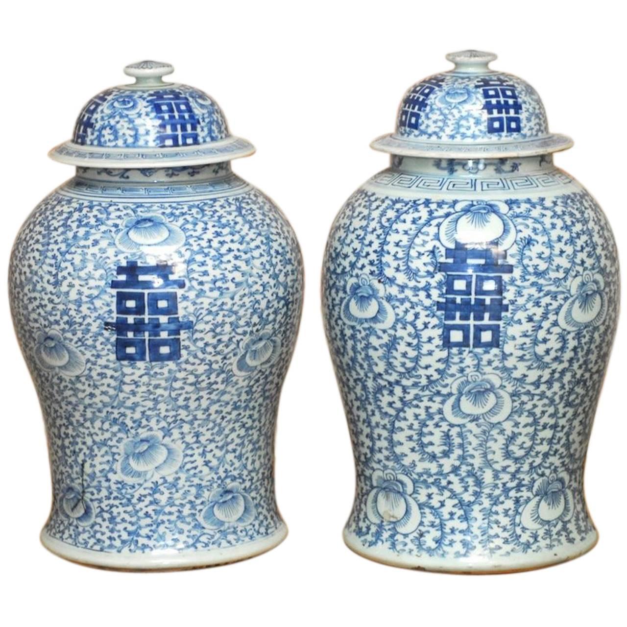 Pair of Chinese Blue and White Porcelain Ginger Jar Vases