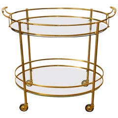 Hollywood Regency Oval Brass Two-Tier Cocktail Bar Cart