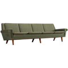 Danish Four-Seat Sofa in Original Green Fabric, 1950s