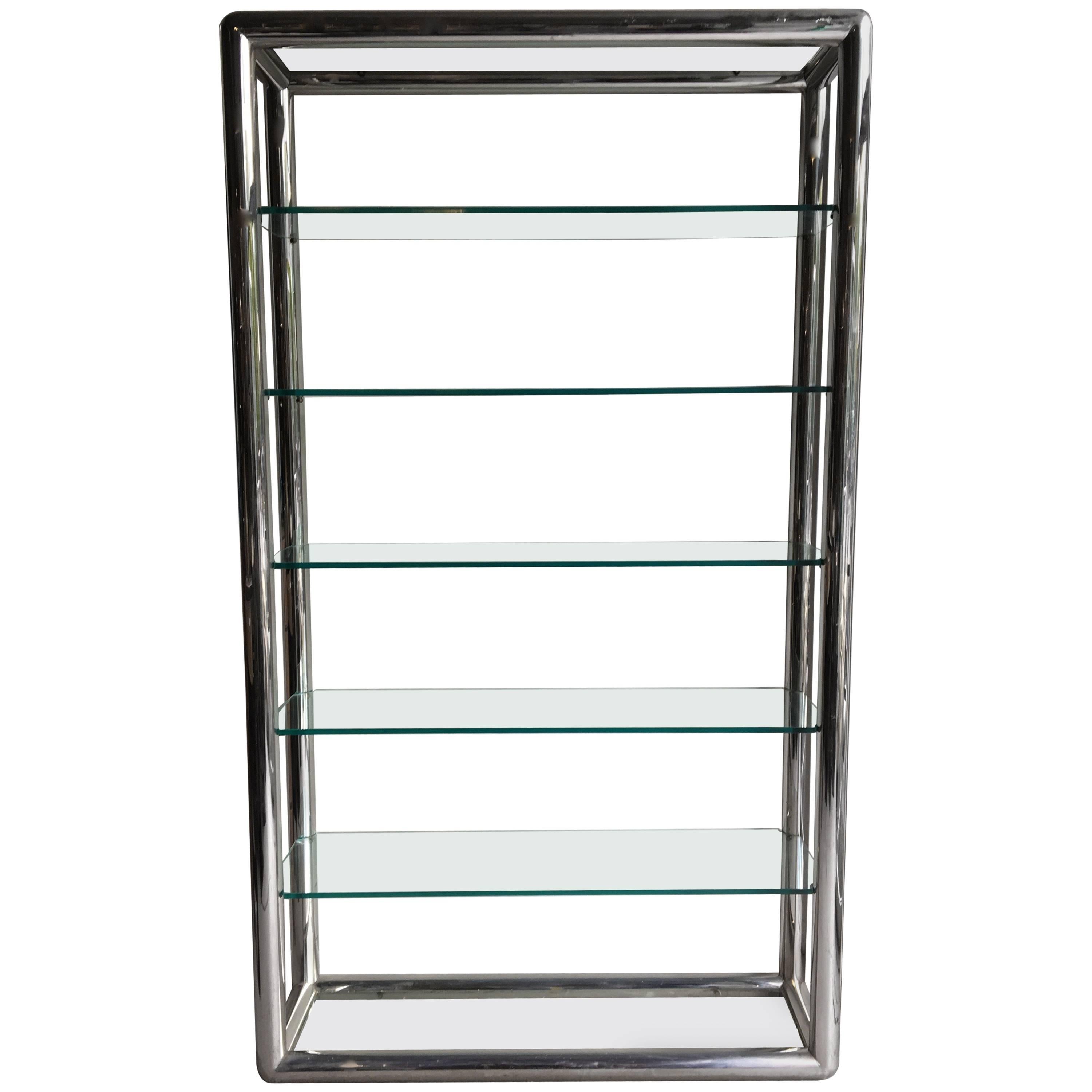 1970s Tubular Chrome and Glass Etagere