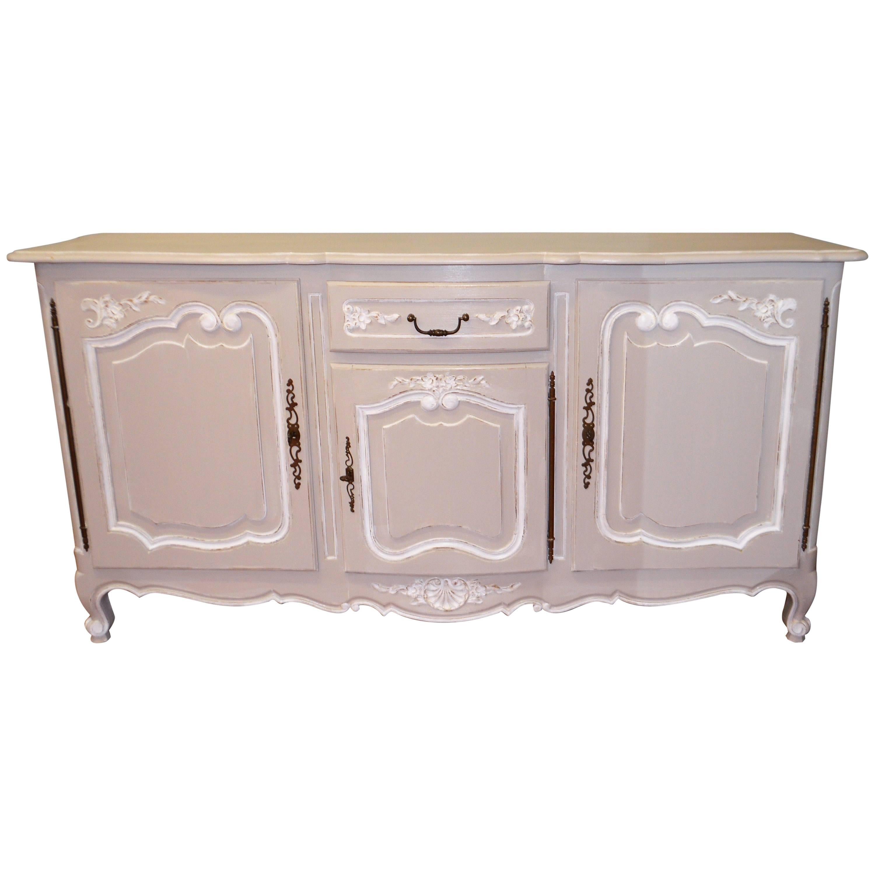 Louis XV Style Large Painted Grey and White Sideboard For Sale