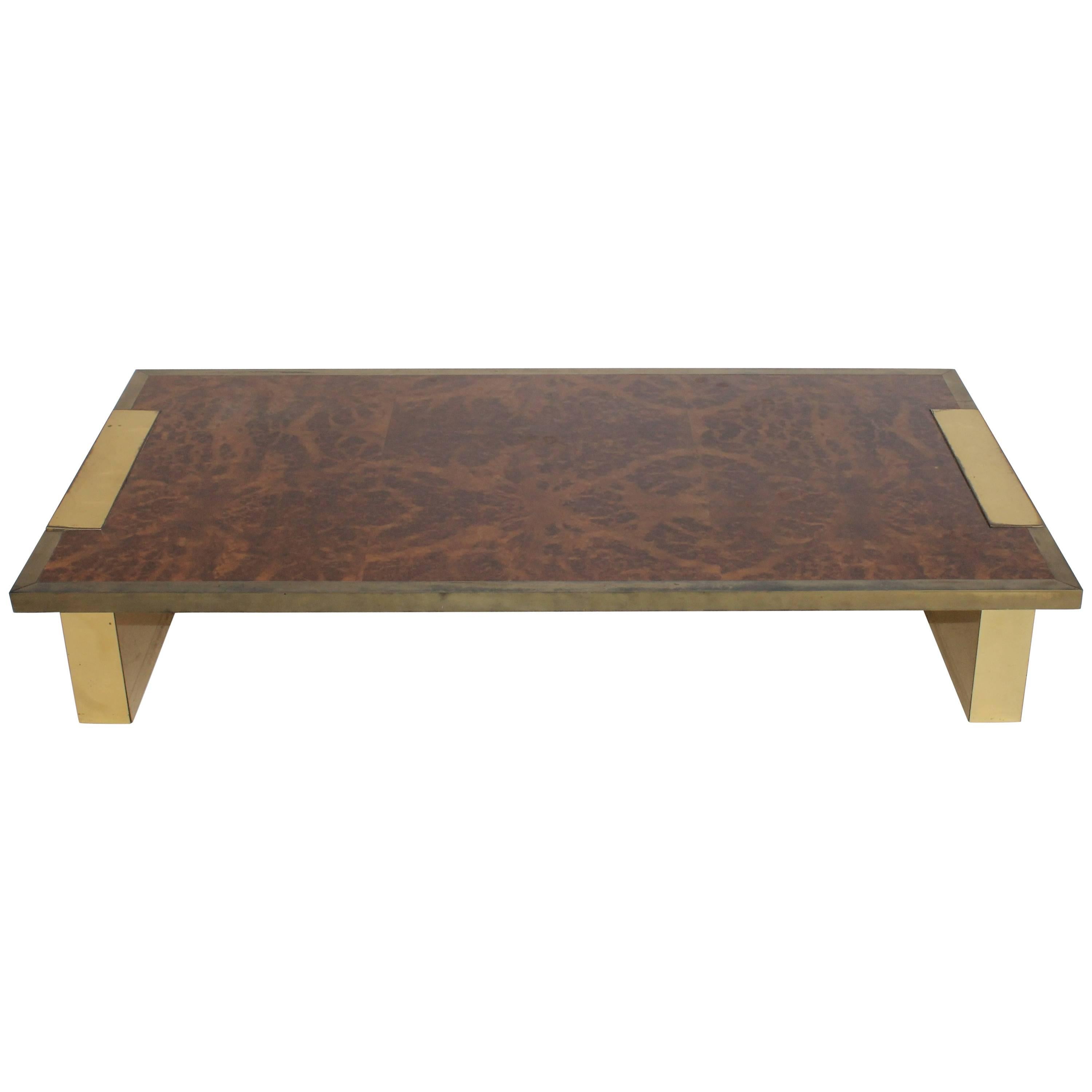 Brass and Walnut Coffee Table, 1980s