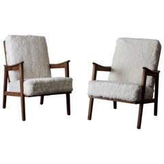 Lounge Chairs Pair of Swedish, 20th Century Sheepskin Sweden