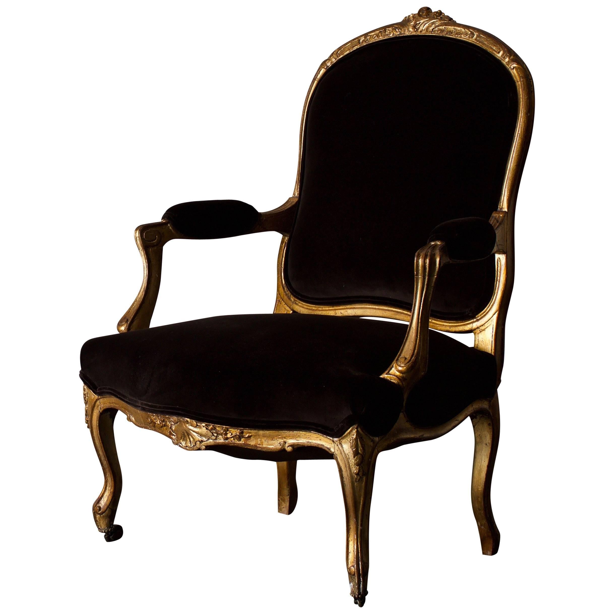 Armchair French Giltwood Rococo Style, France For Sale