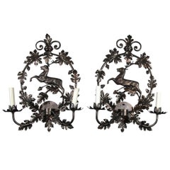 Pair of New, Old Stock Handcrafted Metal Stag Sconces Pair of New, Old Stock Handcrafted Metal Stag Sconces