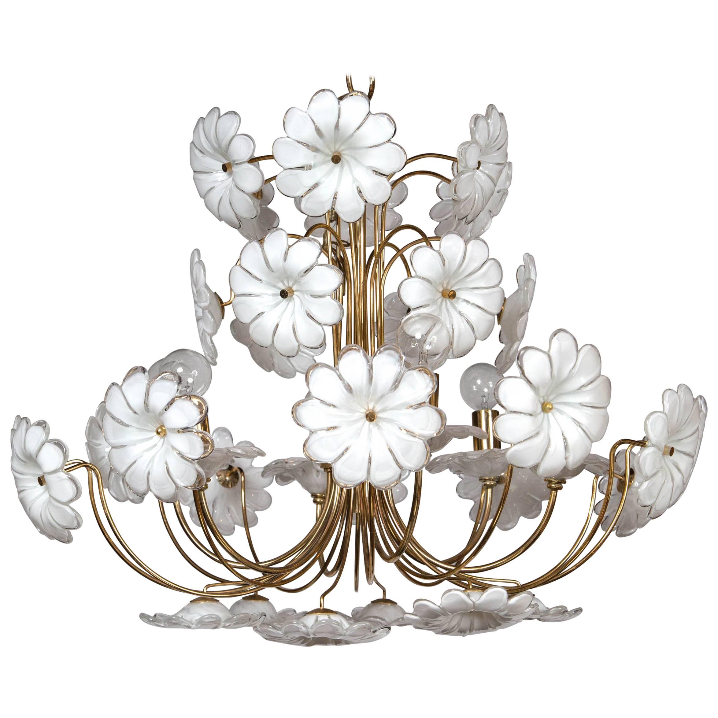 1960s Murano Venetian Glass Model Flower Chandelier
