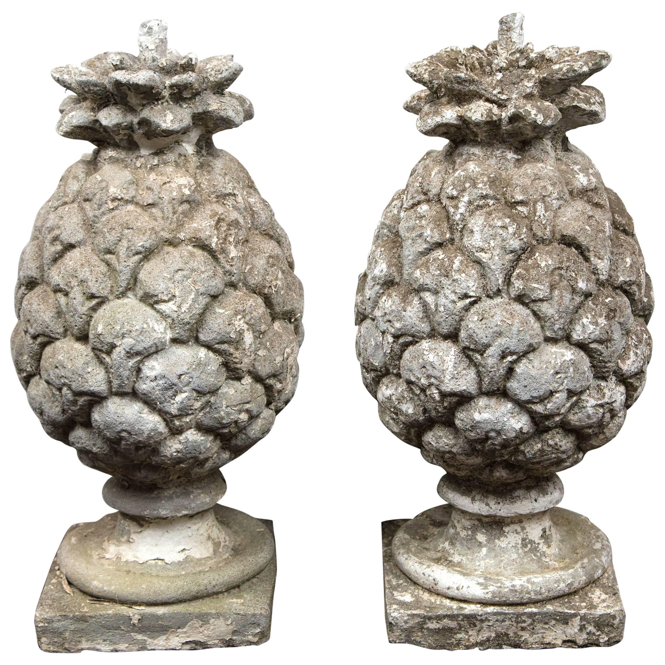 Pair of Early 20th Century Cast Stone Pineapples Garden Ornaments
