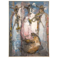 Modern Painting of 3 Musicians, Oil on Canvas, Signed