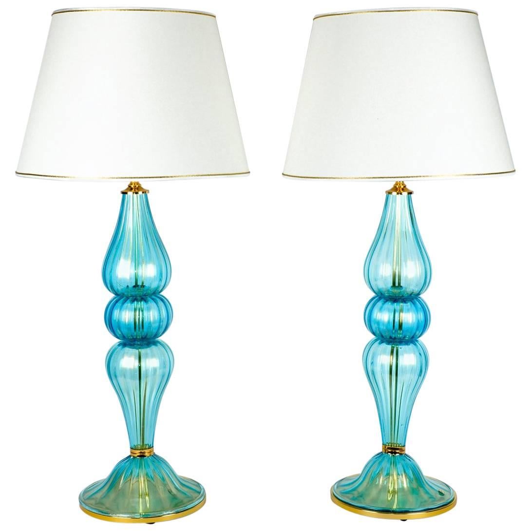 Mid-Century Modern Murano Glass Pair of Table Lamps