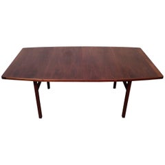 Quality Walnut Dining Table with Two Leaves Designed by Jens Risom, Midcentury
