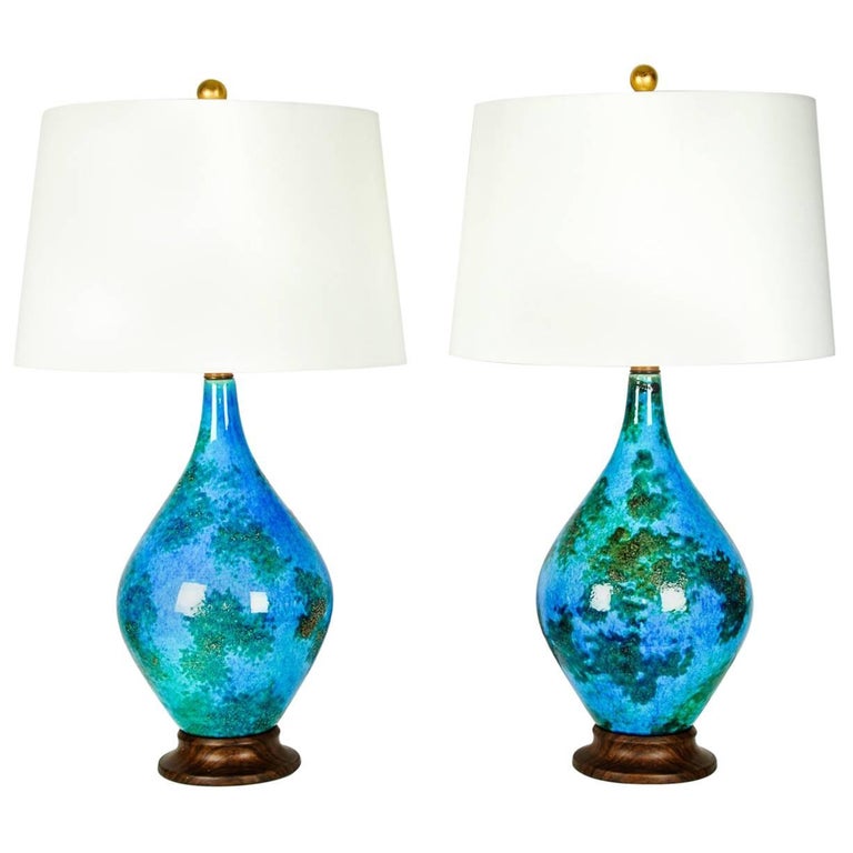 Vintage Glazed Ceramic Table or Task Lamps, Pair For Sale at 1stDibs
