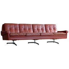 Svend Skipper Four Seat Airport Style Sofa in Red Leather on a Metal Base