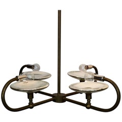 Tubular Brass and Mercury Glass Reflector Chandelier