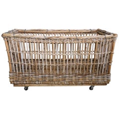 Antique Large, Belgian Wicker Cart on Casters, From a Linen Factory, Circa 1920