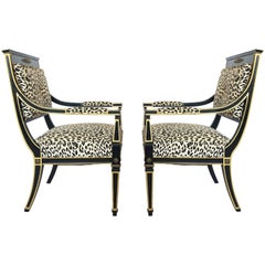 Gustavian Neoclassical Ebonized and Giltwood Armchairs