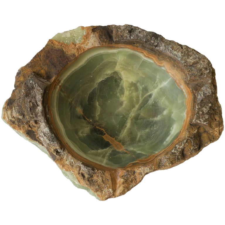 Large Green Onyx Marble Vessel Bowl Sculpture For Sale at 1stdibs