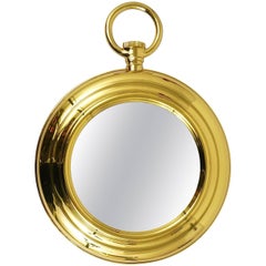 Vintage Midcentury Brass Pocket Watch Wall Mirror, Attributed to Piero Fornasetti, Italy