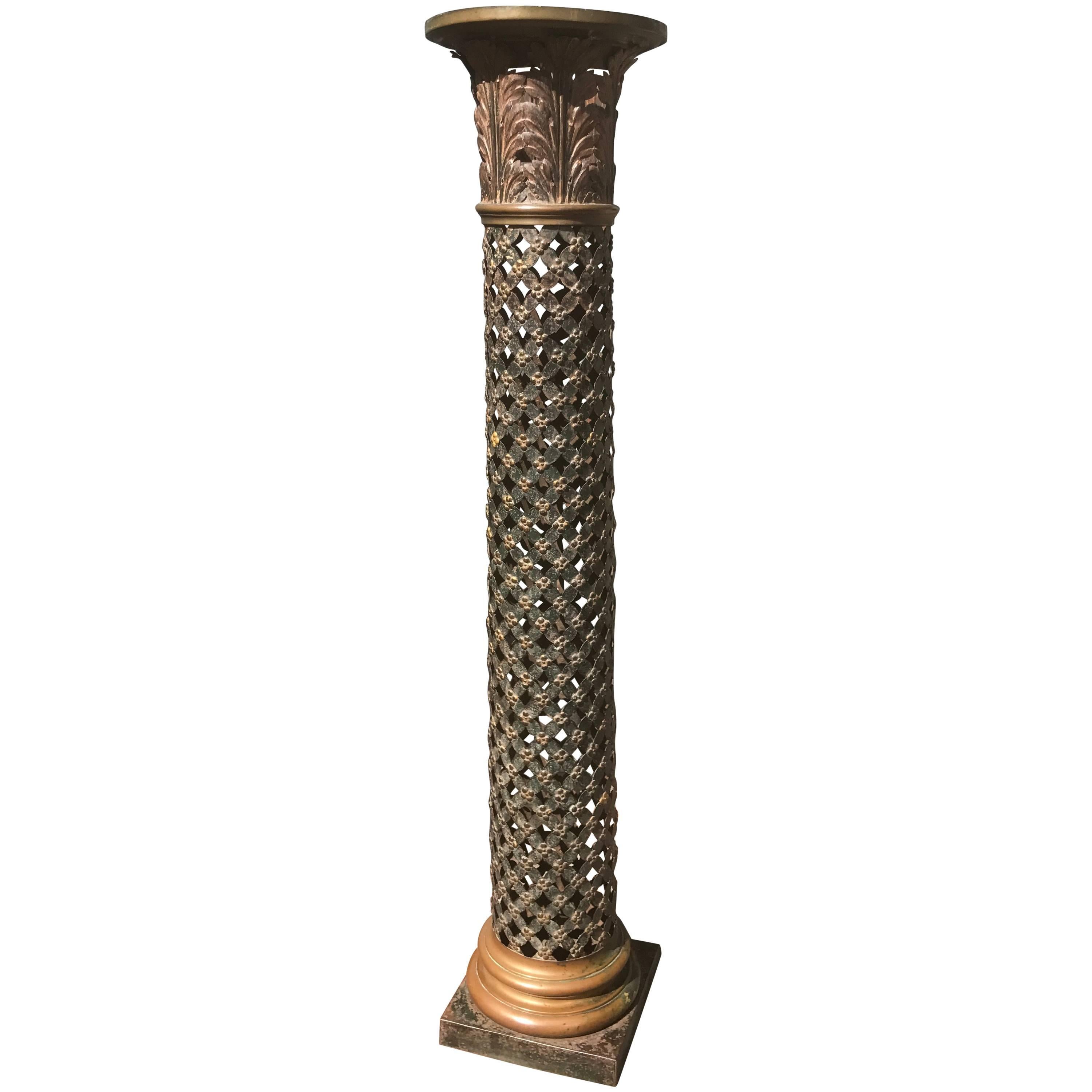 French Painted and Gilt Tole Column with Corithian Capital