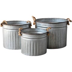 Set of Three Zinc Metal Tub Planters