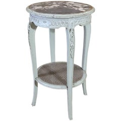Antique 19th Century French Louis XV Round Painted Marble-Top Lamp Table