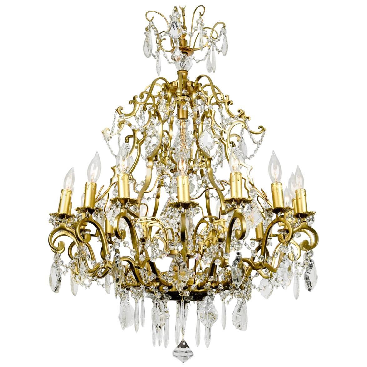 Vintage French Cut Crystal/Brass frame Sixteen Arms Chandelier