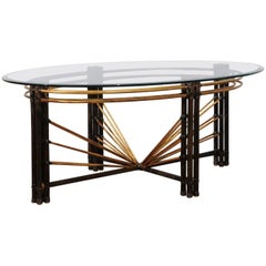 Vintage Extraordinary Steel Faux Bamboo and Brass Coffee Table, circa 1970