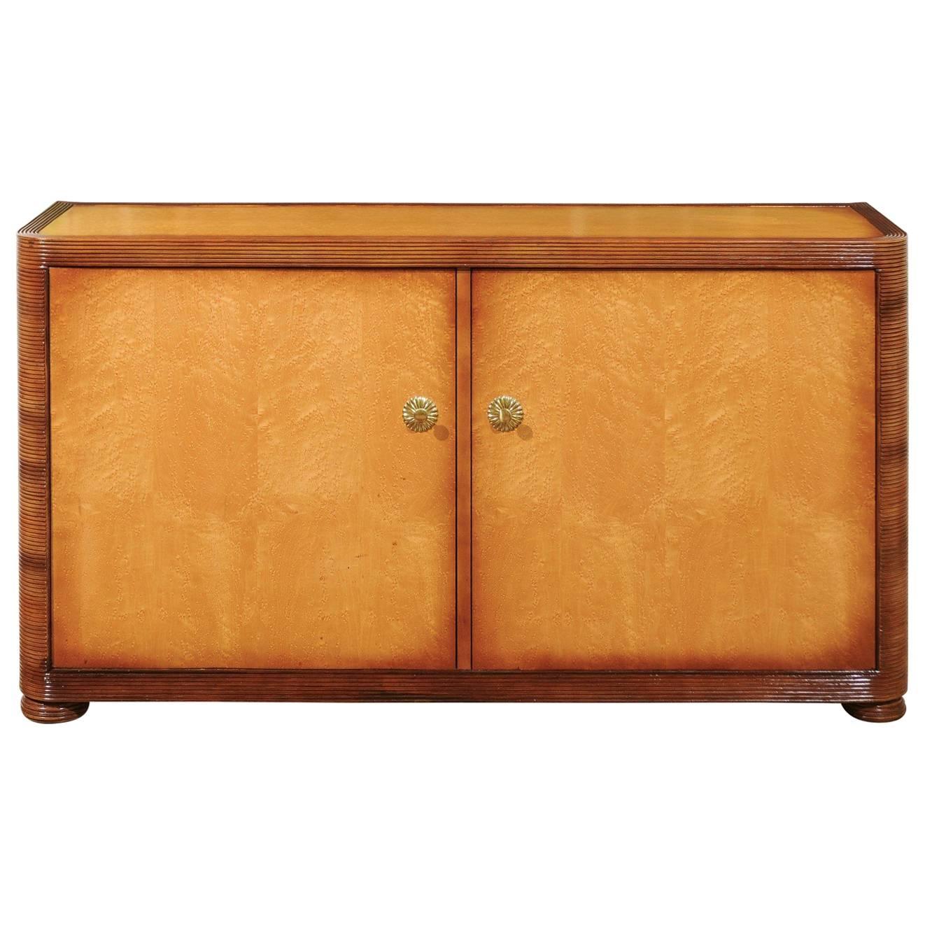 Unbelievable Restored Bamboo and Birdseye Maple Cabinet by Baker, circa 1980 For Sale