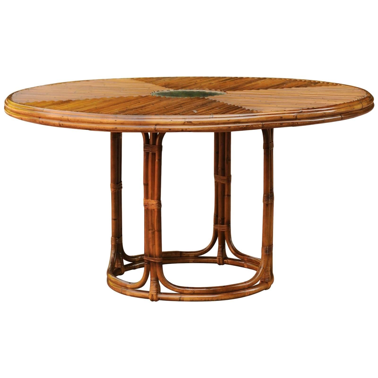 Breathtaking Vintage Bamboo and Rattan Center or Dining Table, circa 1975
