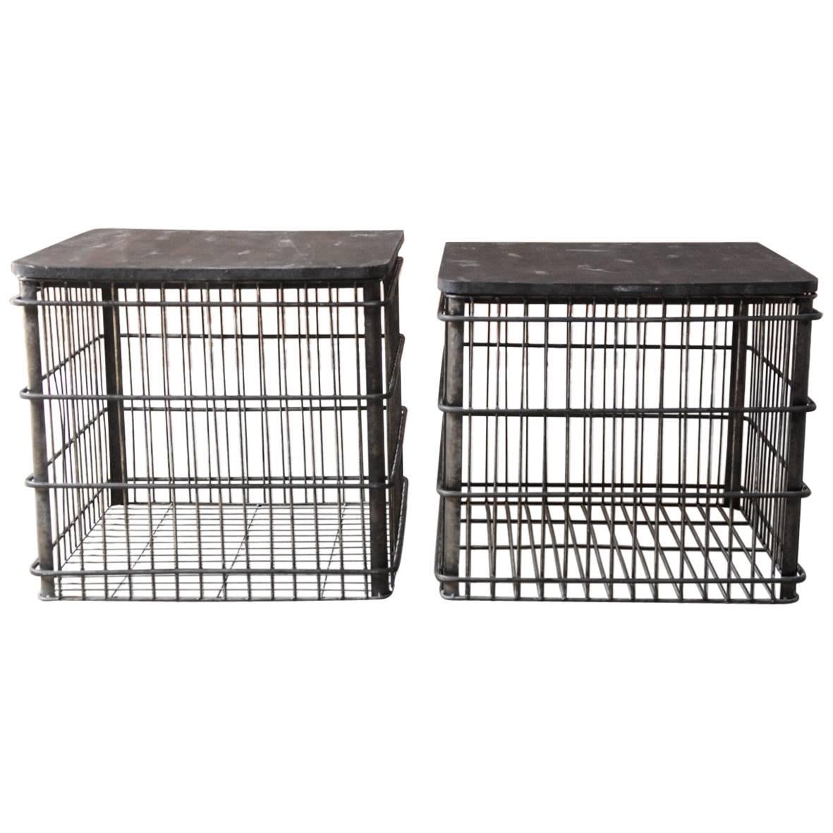 Pair of Metal Industrial Style Shipping Bin Side Tables