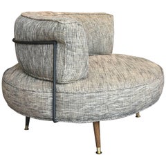 Large Midcentury Circular Swivel Lounge Chair
