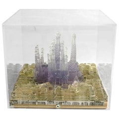 Small White and Violet Resin Sculpture of Barcelona by Greek Artist G. Lagos