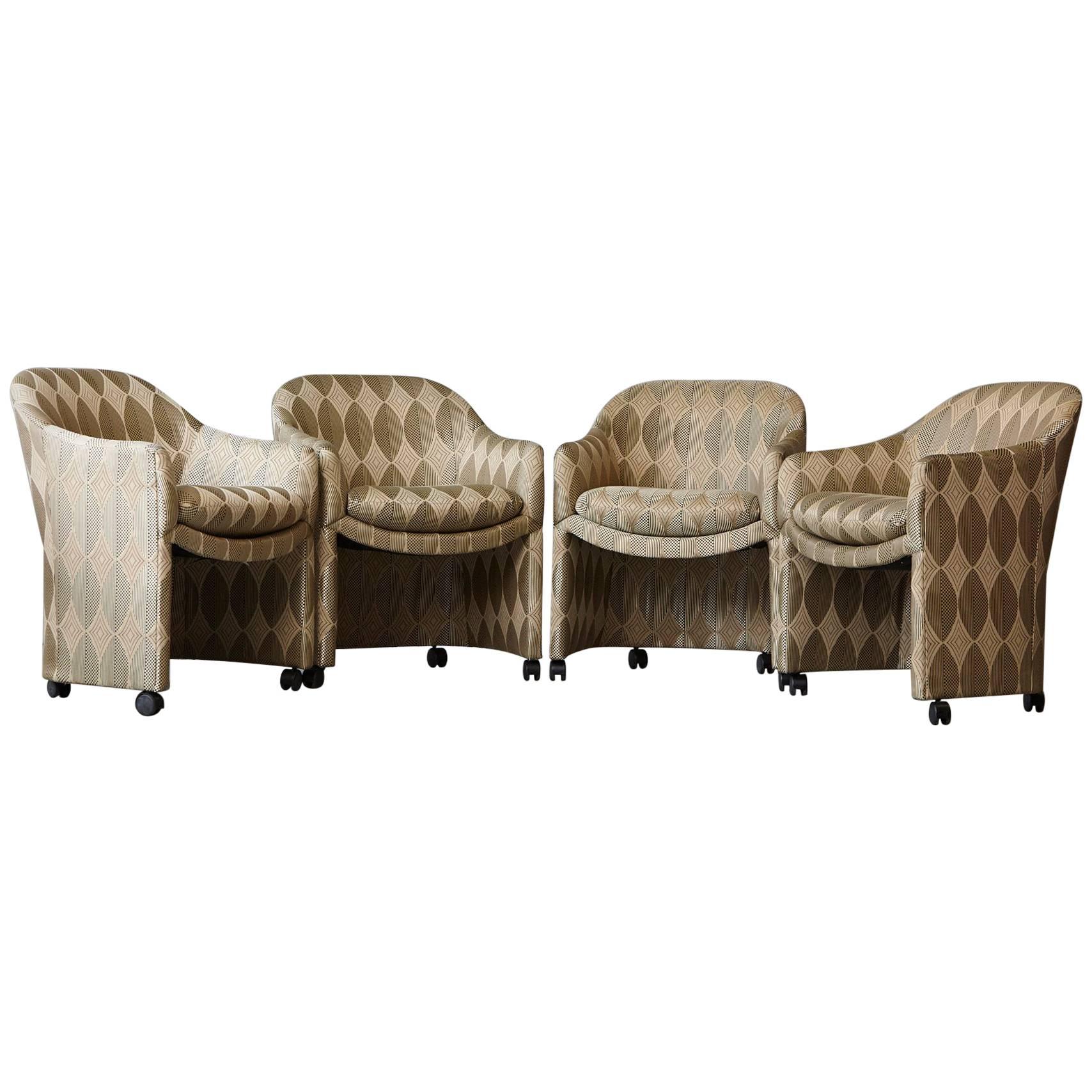 Set of Four Barrel Dining Armchairs on Casters, Milo Baughman for Thayer Coggin