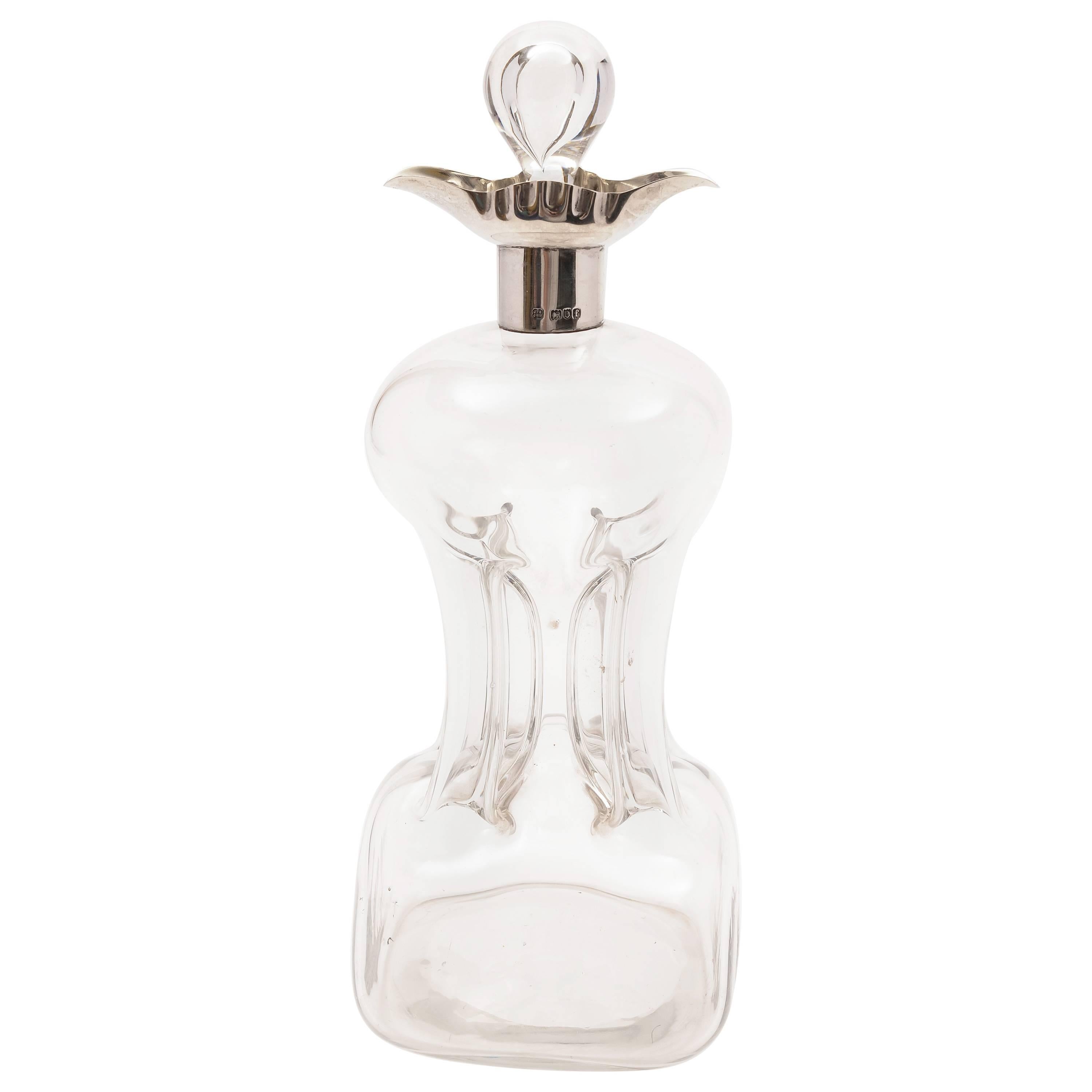 Edwardian Silver Topped Glug Glug Decanter, London, 1901