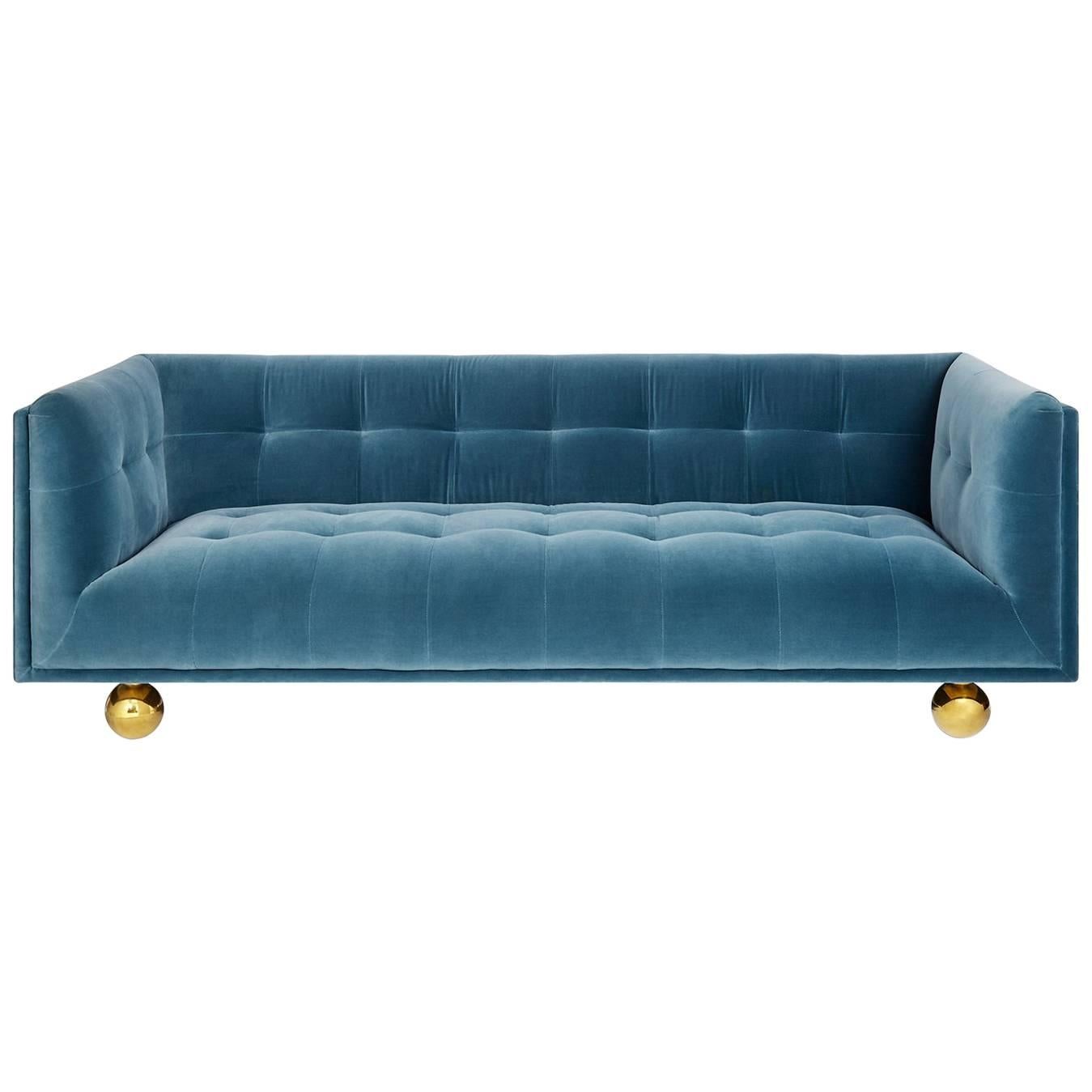 Claridge Modern Chesterfield Sofa in French Blue Velvet