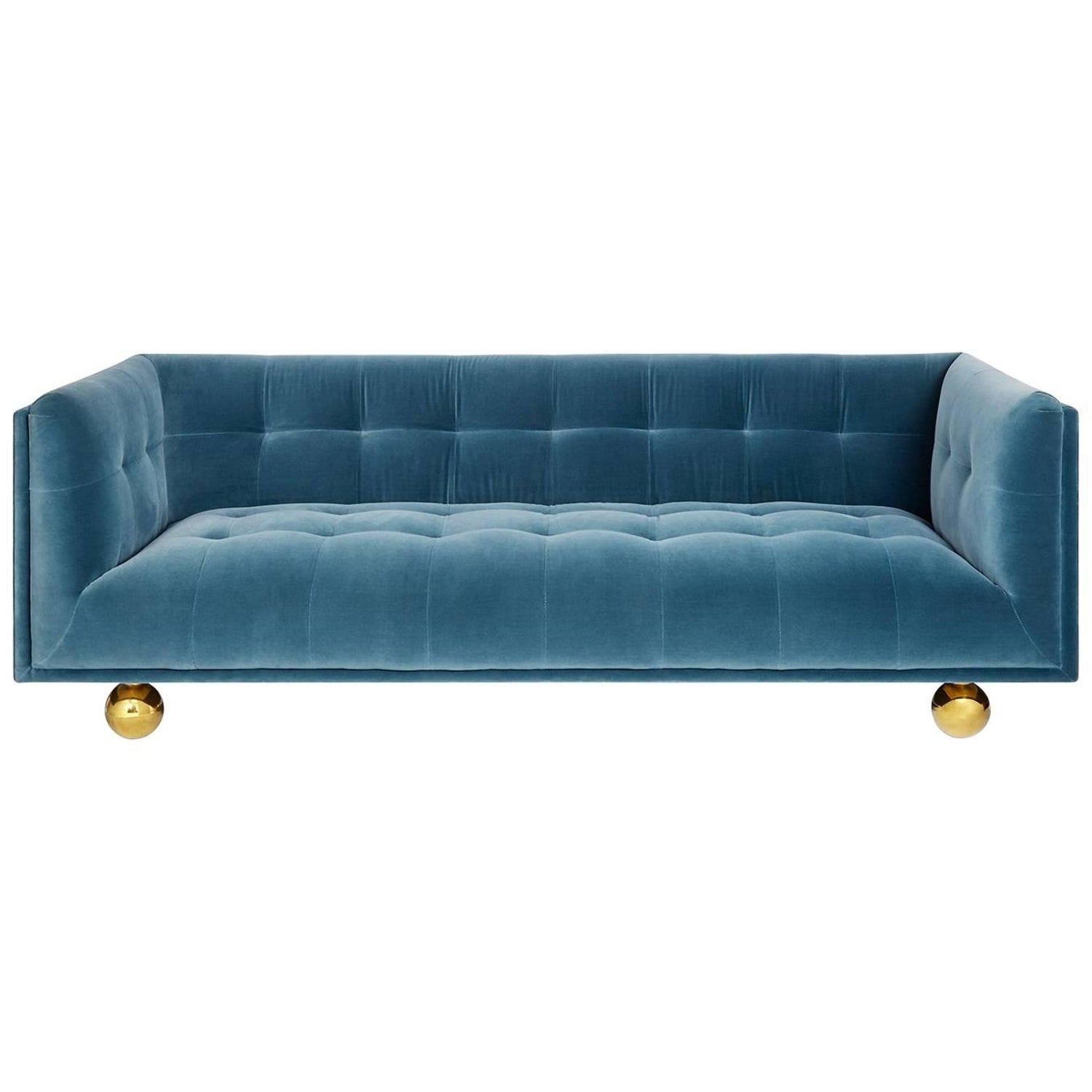 Bespoke Blue Velvet Chesterfield Sofa By Pitfield London For Sale
