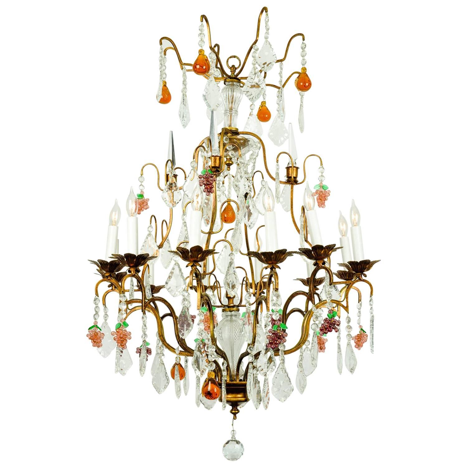 Vintage Venetian Murano Crystal Fruit Chandelier