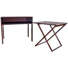 Illum Wikkelso Danish Modern Folding Table Tray Set in Rosewood and Teak