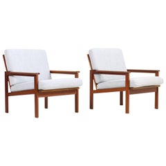 1960s Illum Wikkelso Danish Teak Lounge Easy Chairs Model Capella Niels Eilersen