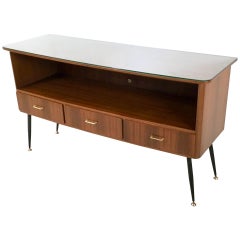 Canaletto Walnut Cabinet or TV Stand with a Glass Top, Italy, 1960s
