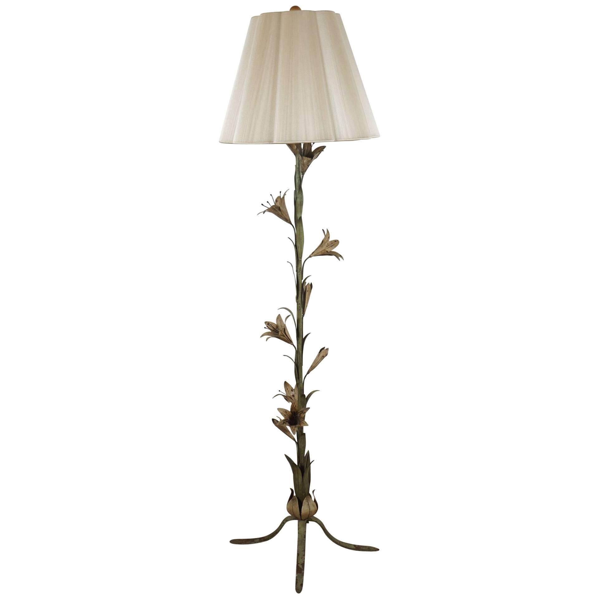 Tole Standing Lamp with Flower Motif For Sale