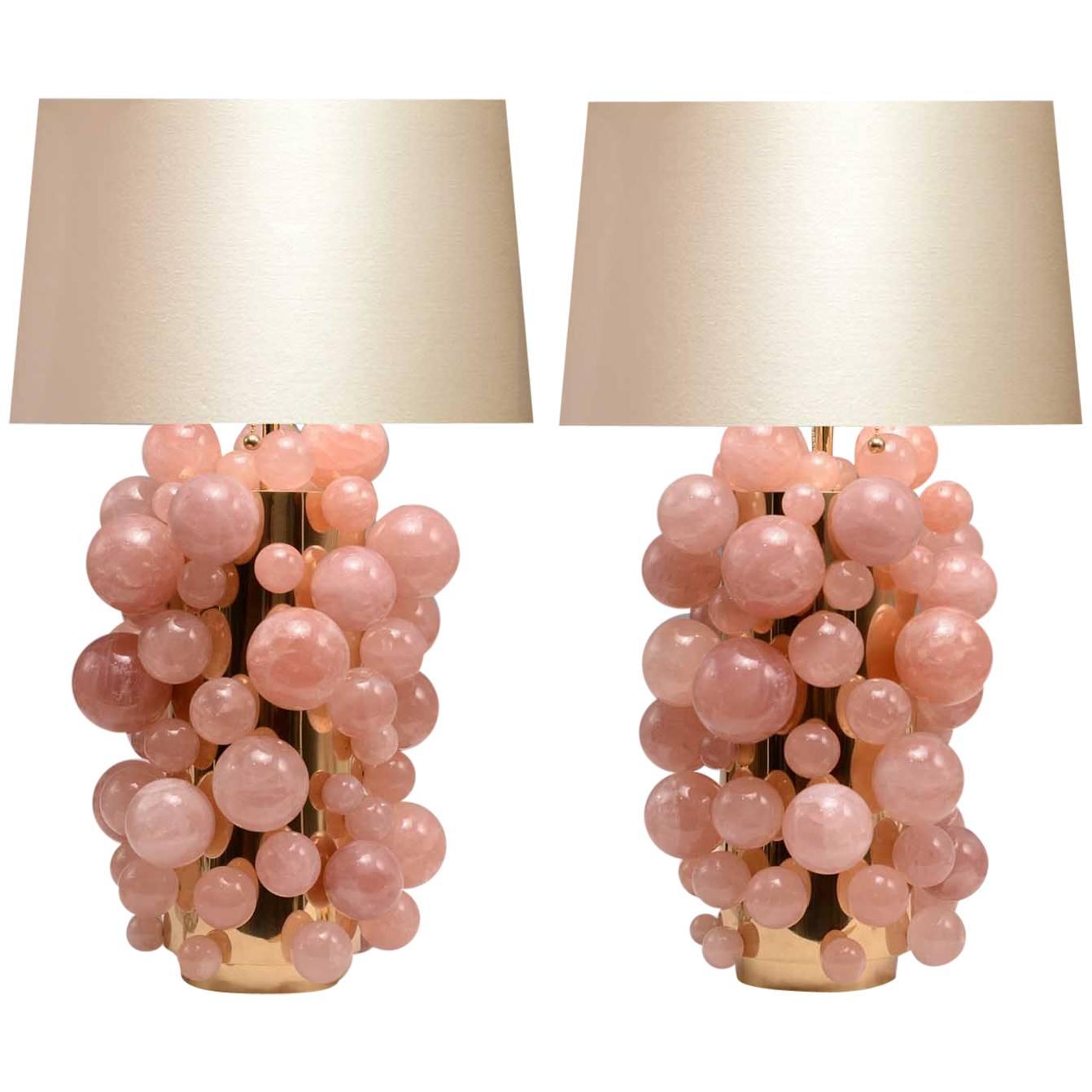 Pair of Pink Rock Crystal Bubble Lamps