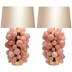 Pair of Pink Rock Crystal Bubble Lamps